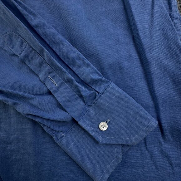 Salvatore Ferragamo Italian Long Sleeve Button Up Shirt Blue Size 16 Cotton - Picture 10 of 16